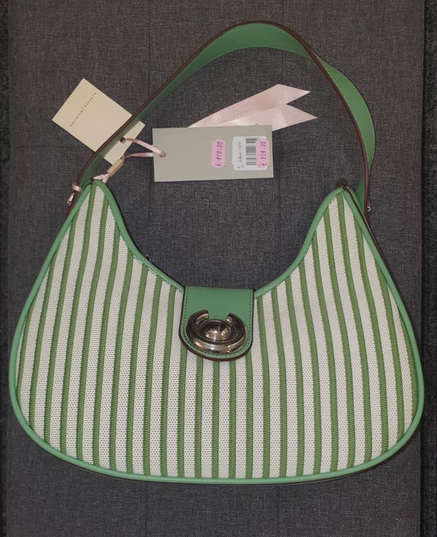 Borsa Alessia Massimo: media luna, colore verde, riga bianca e nera
